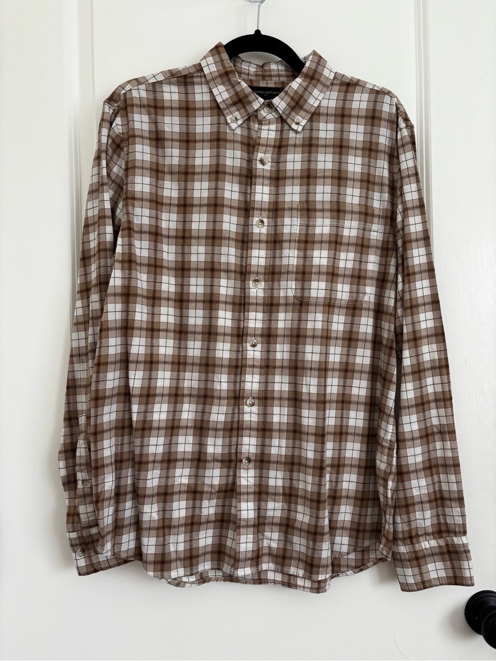 Banana Republic Brown and White Plaid Button-Down Shirt